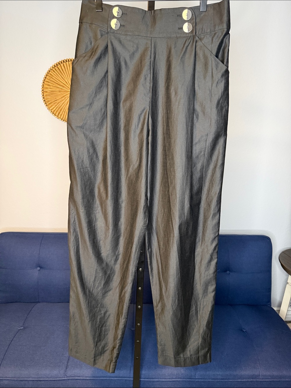 Jeanne Marc Vintage 90s Plisse Satin Black Loose Fit High Waist Pants Size 16/18